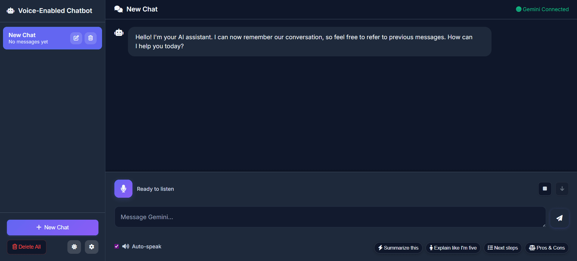 Screenshot of Voice-Interactive Chatbot using Gemini 2.5 Flash - Full Stack project