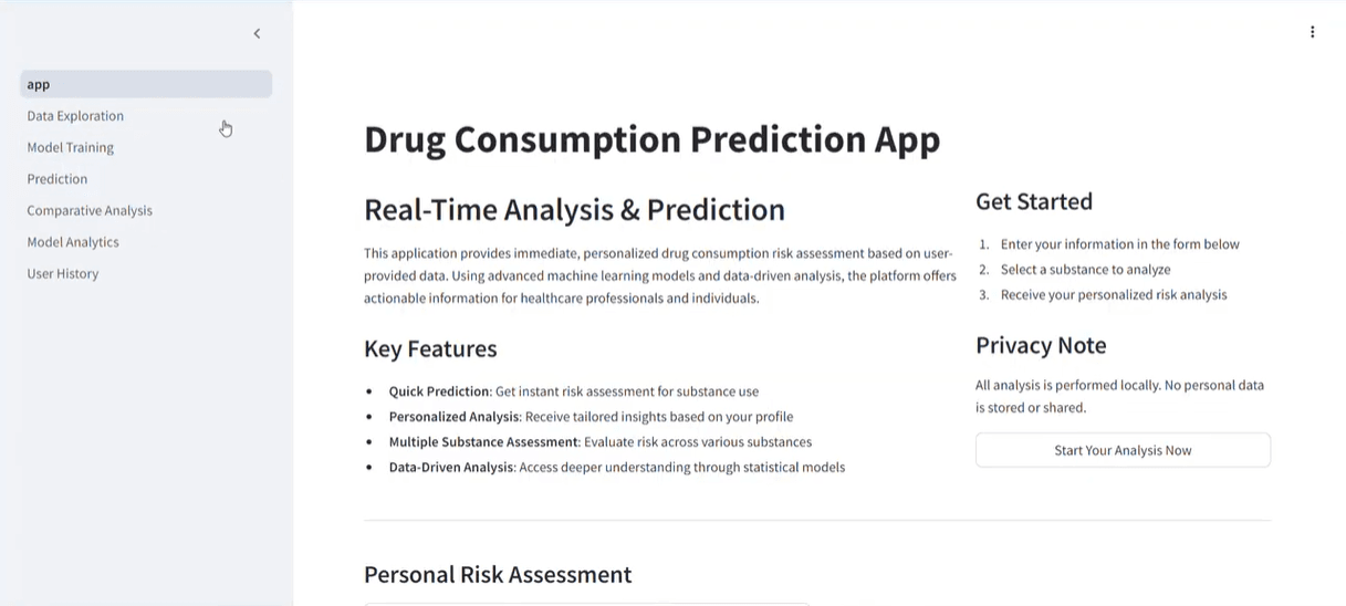 Screenshot of NeuroRisk - Drug Risk Prediction Platform - AI/ML project